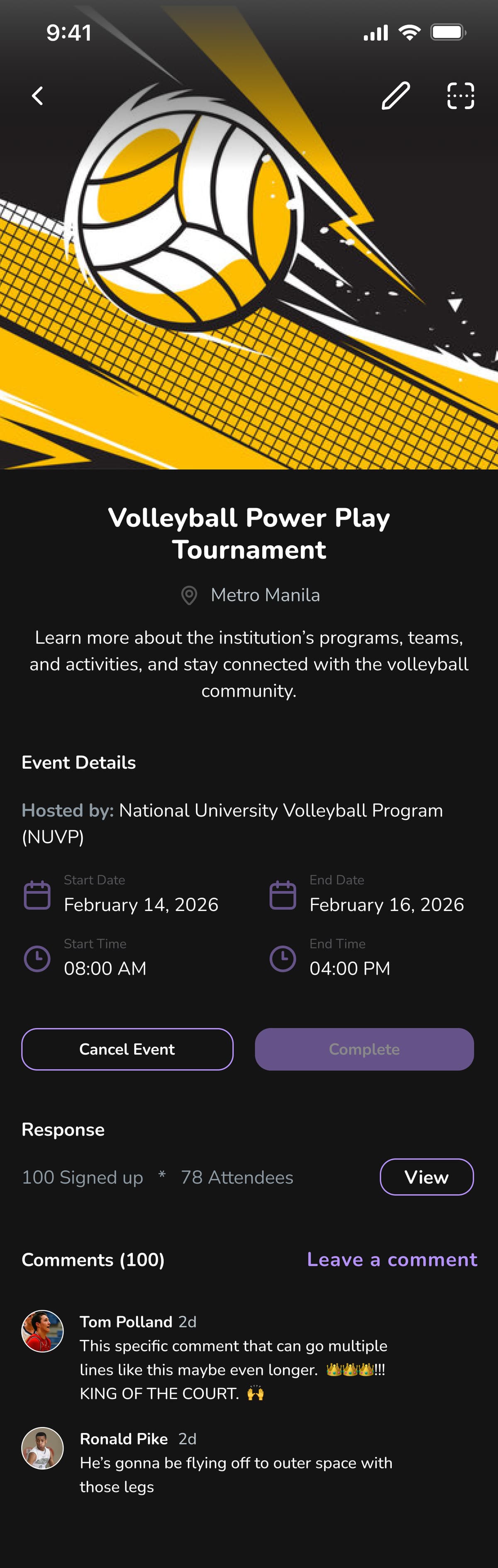 Invite athletes via events