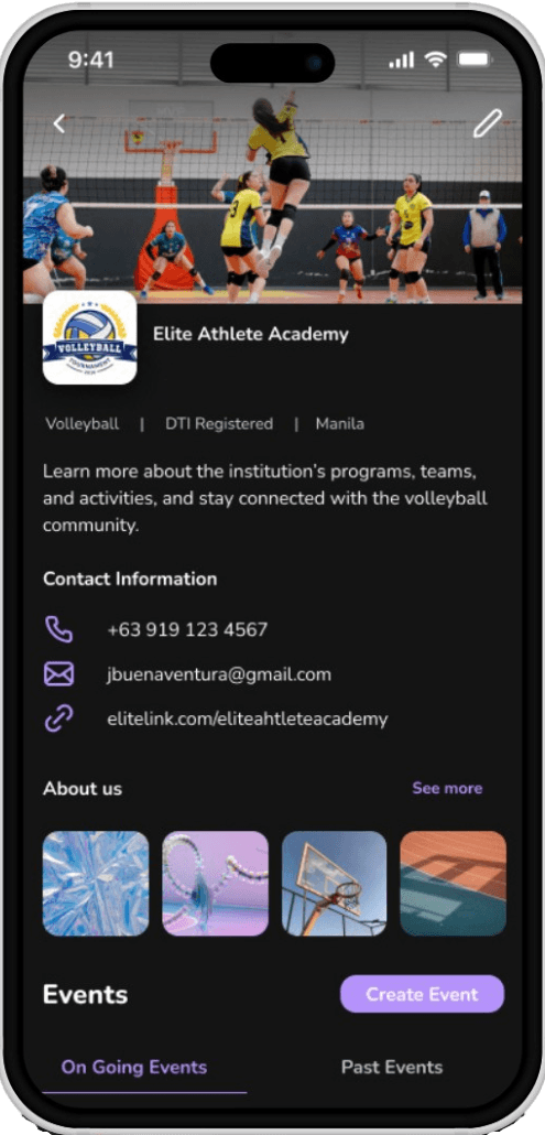 Elite Link institutional profile on iPhone